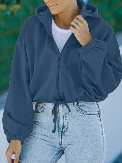 Women's Hoodies Casual Solid Zip Drawstring Long Sleeve Hoody - LuckyFash™