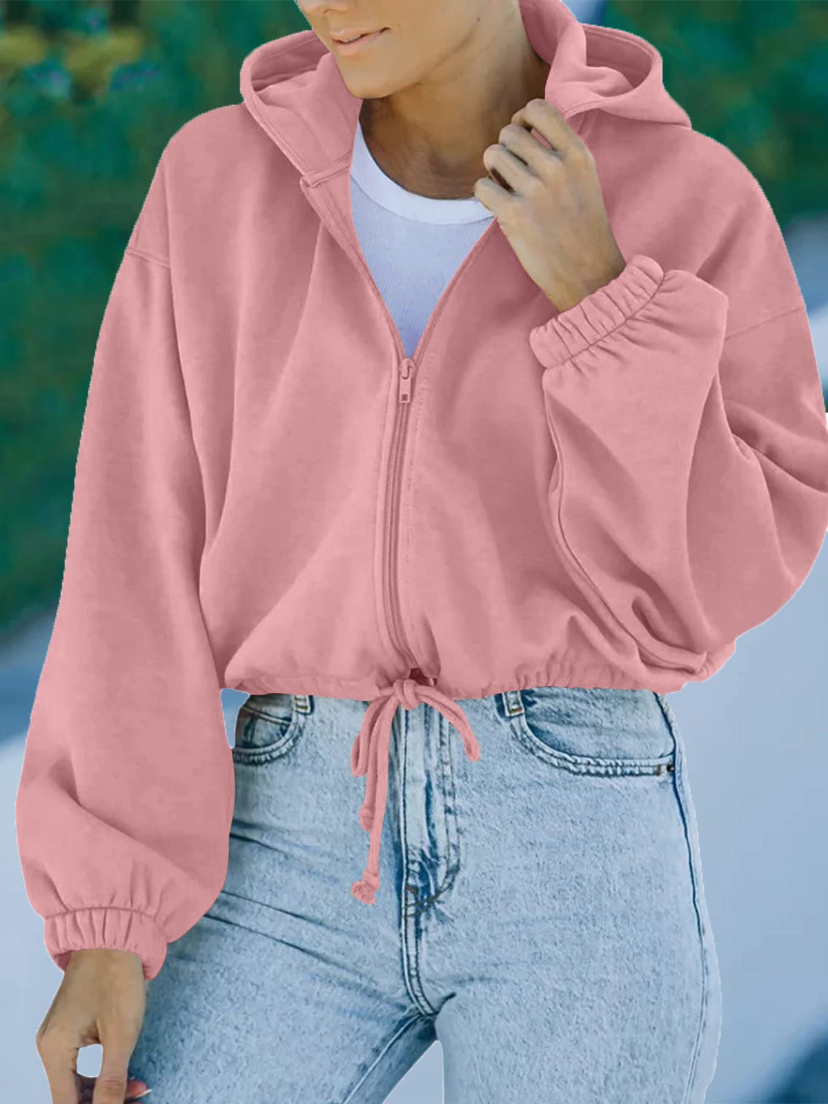 Women's Hoodies Casual Solid Zip Drawstring Long Sleeve Hoody - LuckyFash™