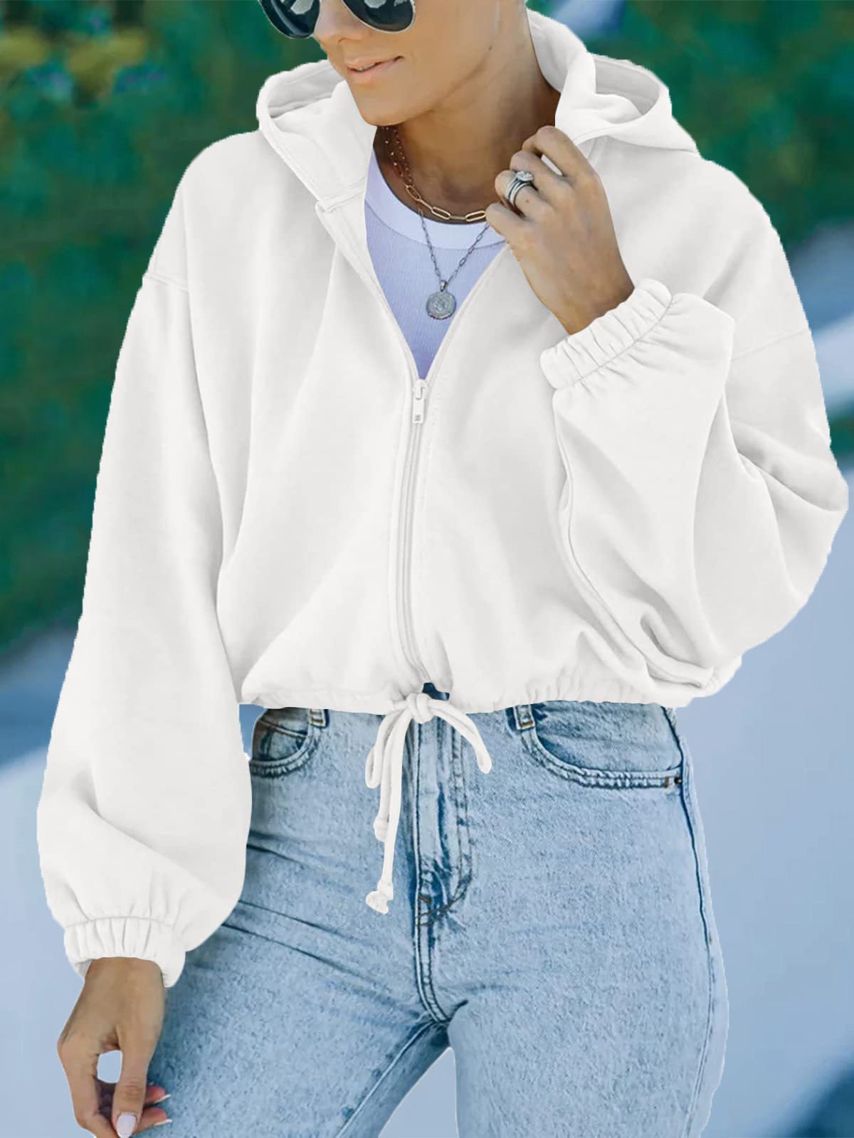 Women's Hoodies Casual Solid Zip Drawstring Long Sleeve Hoody - LuckyFash™