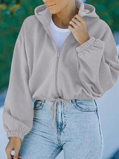 Women's Hoodies Casual Solid Zip Drawstring Long Sleeve Hoody - LuckyFash™