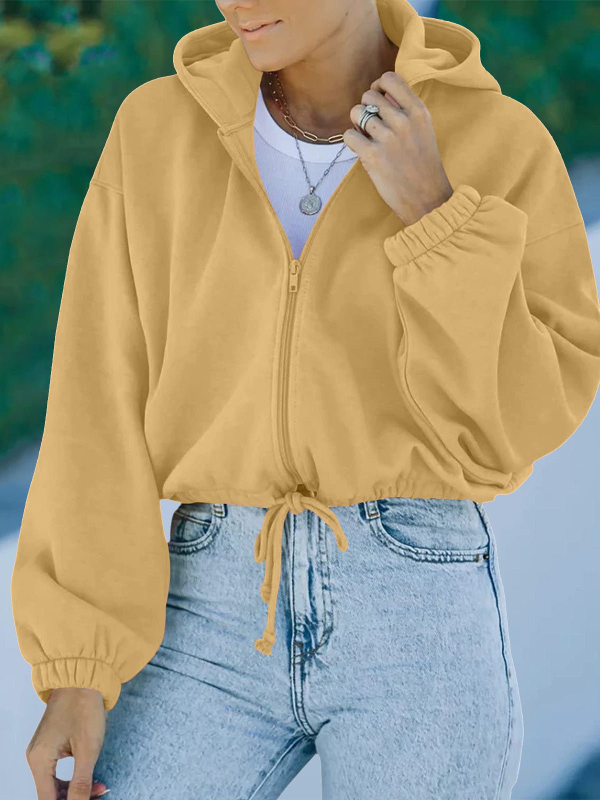 Women's Hoodies Casual Solid Zip Drawstring Long Sleeve Hoody - LuckyFash™