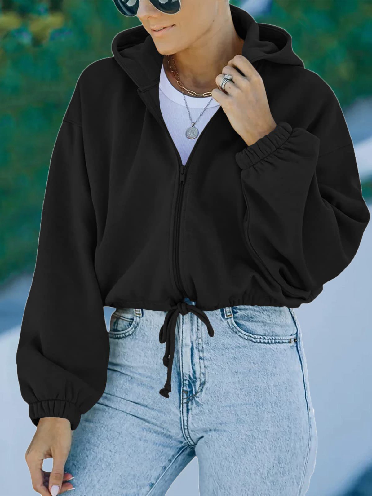 Women's Hoodies Casual Solid Zip Drawstring Long Sleeve Hoody - LuckyFash™