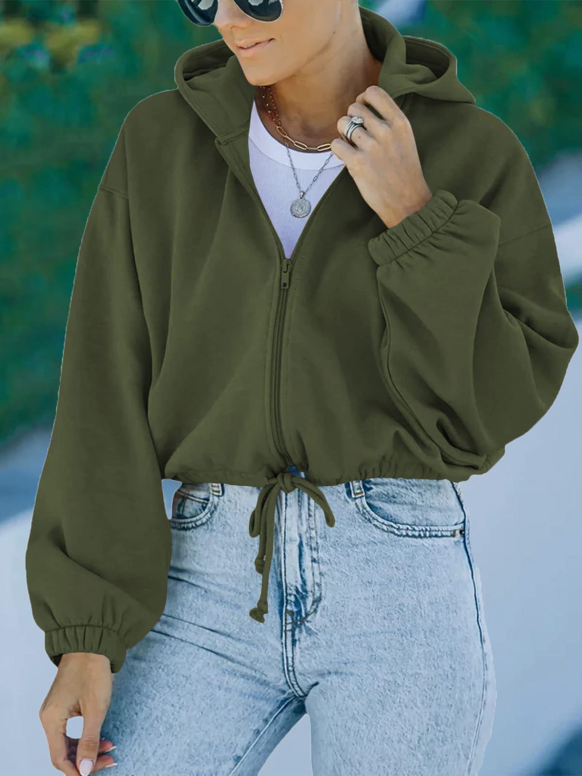 Women's Hoodies Casual Solid Zip Drawstring Long Sleeve Hoody - LuckyFash™