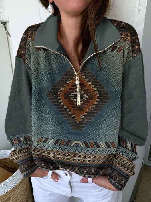 Women's Hoodies Casual Vintage Print Zip Long Sleeve Hoodies - LuckyFash™