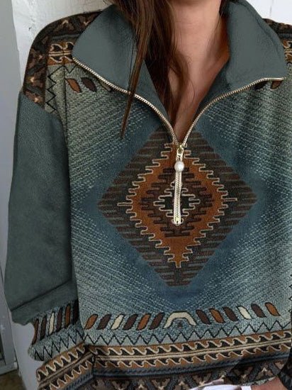 Women's Hoodies Casual Vintage Print Zip Long Sleeve Hoodies - LuckyFash™