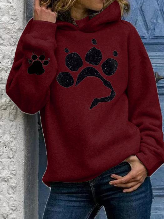 Women's Hoodies Cat Paw Print Long Sleeve Pullover Hoodie - LuckyFash™