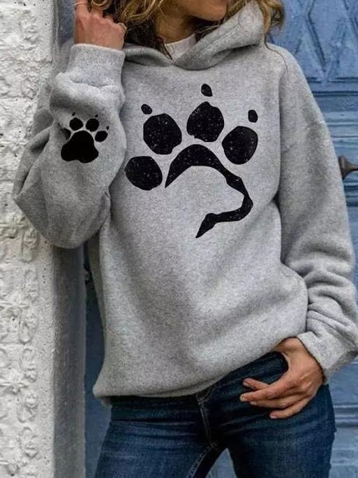 Women's Hoodies Cat Paw Print Long Sleeve Pullover Hoodie - LuckyFash™