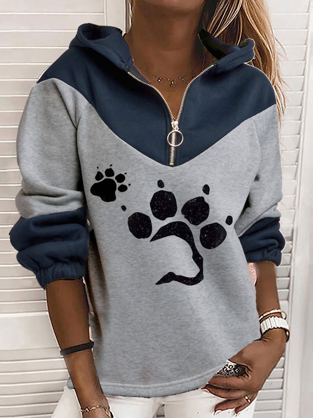 Hoodies Cat Paw Print Zip Long Sleeve Hoodie - LuckyFash™