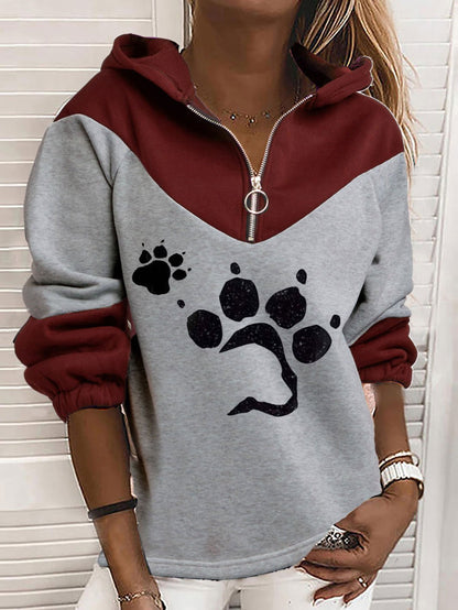 Hoodies Cat Paw Print Zip Long Sleeve Hoodie - LuckyFash™