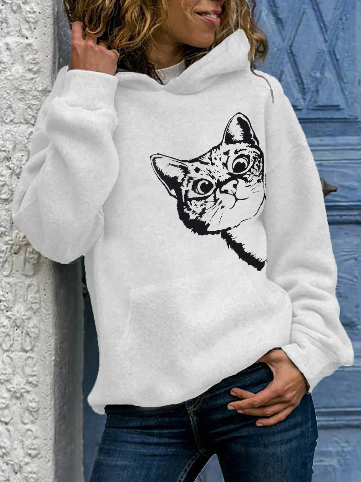 Women's Hoodies Cat Print Pocket Long Sleeve Hoodie - LuckyFash™