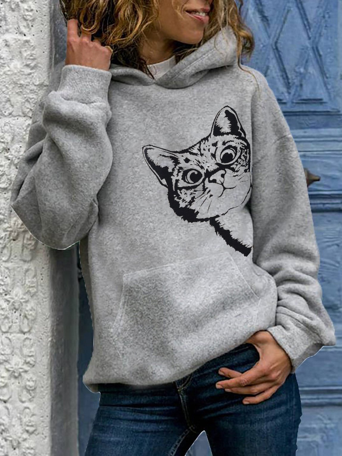 Women's Hoodies Cat Print Pocket Long Sleeve Hoodie - LuckyFash™