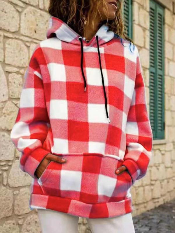 Women's Hoodies Check Pocket Drawstring Long Sleeve Hoodie - LuckyFash™
