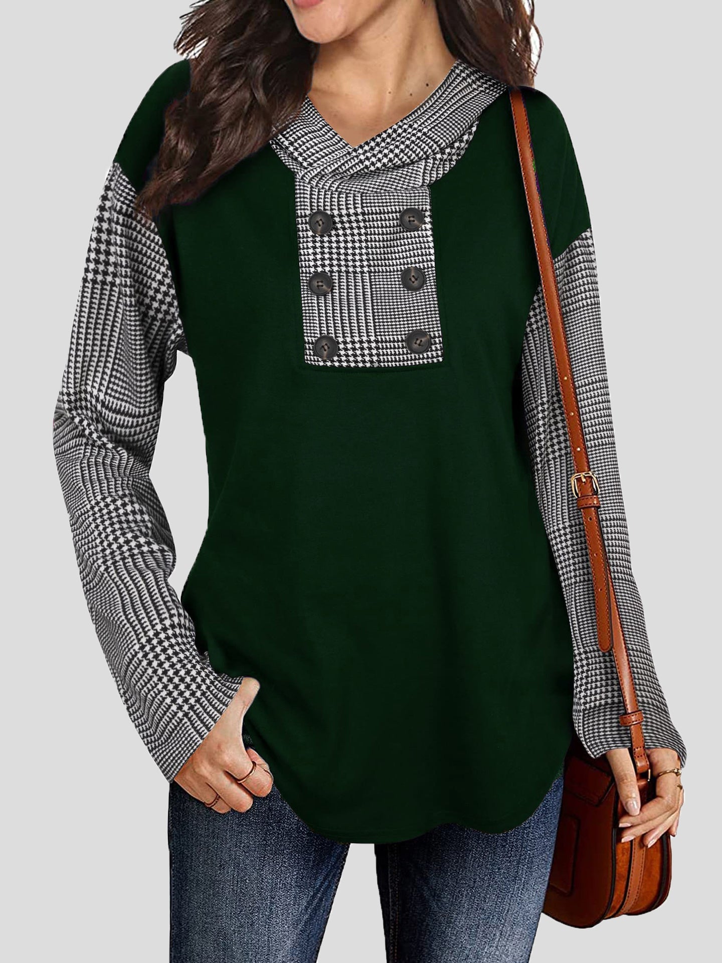 Women's Hoodies Check Print Button Long Sleeve Hoody - LuckyFash™