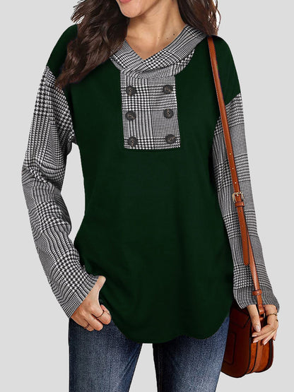 Women's Hoodies Check Print Button Long Sleeve Hoody - LuckyFash™