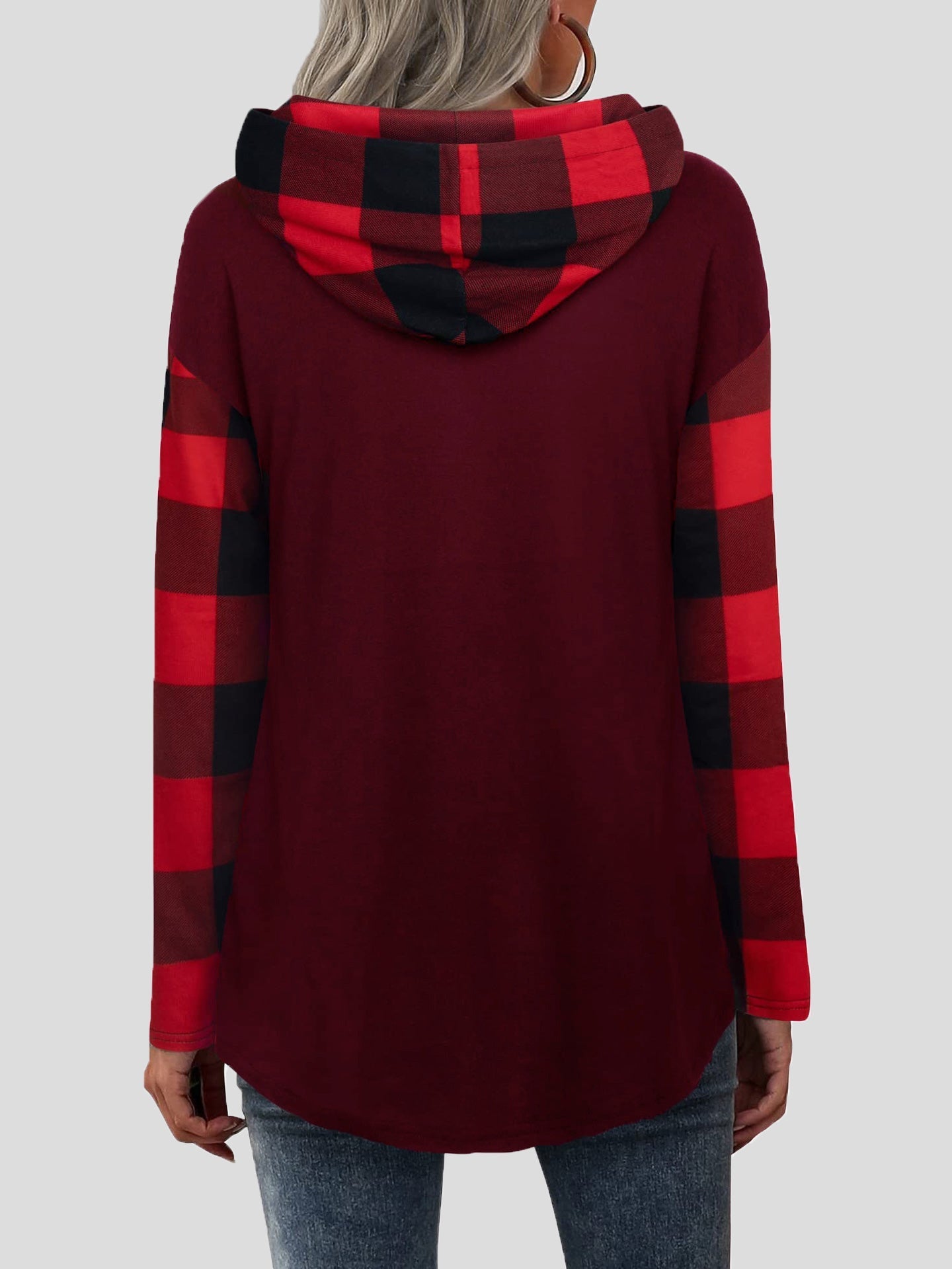 Women's Hoodies Check Print Button Long Sleeve Hoody - LuckyFash™