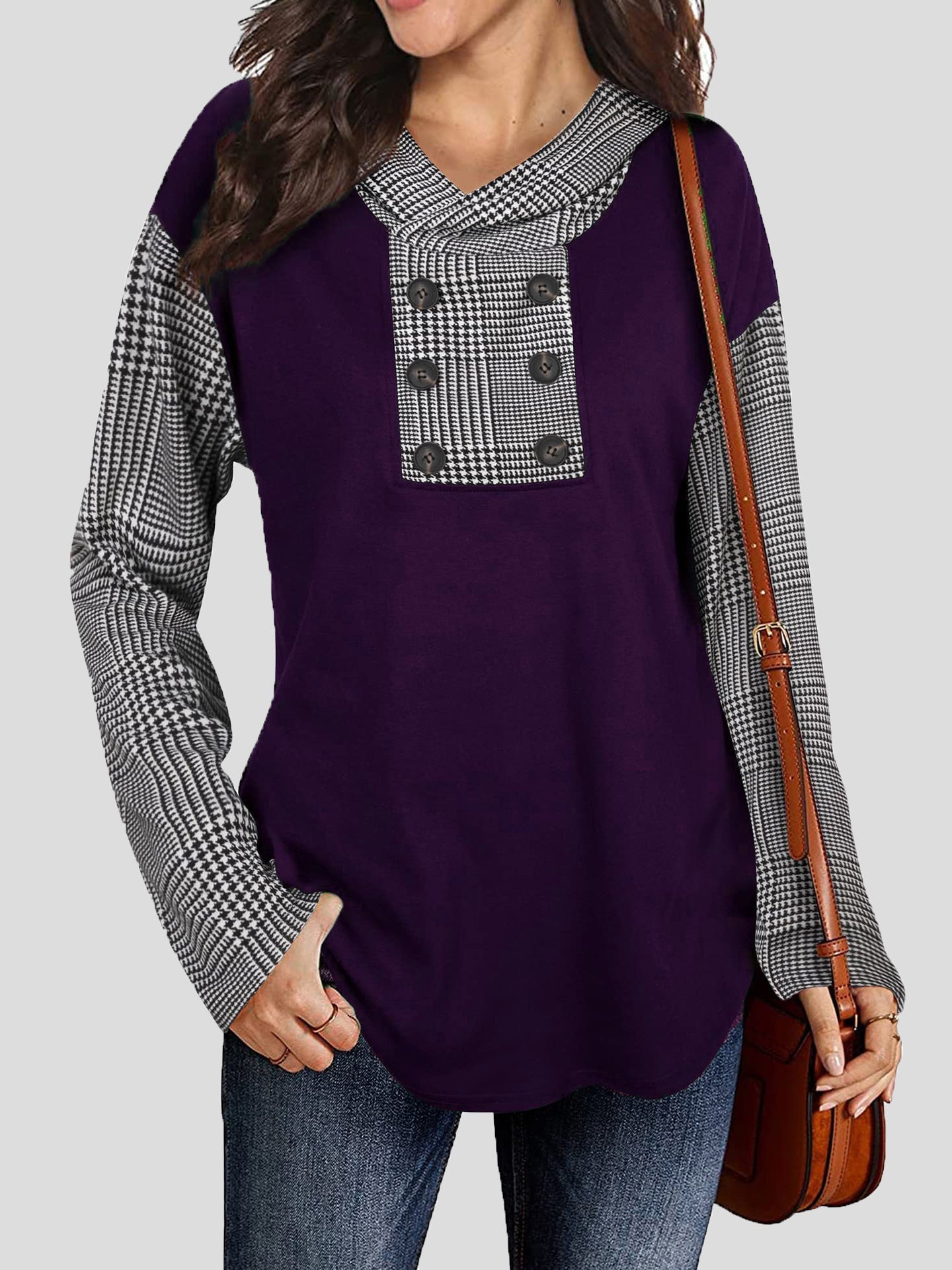 Women's Hoodies Check Print Button Long Sleeve Hoody - LuckyFash™