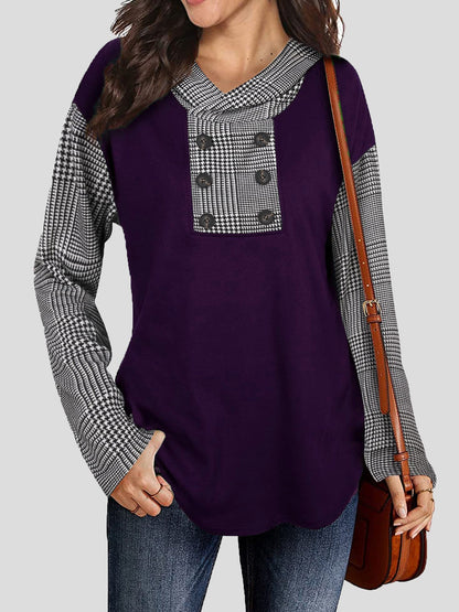 Women's Hoodies Check Print Button Long Sleeve Hoody - LuckyFash™
