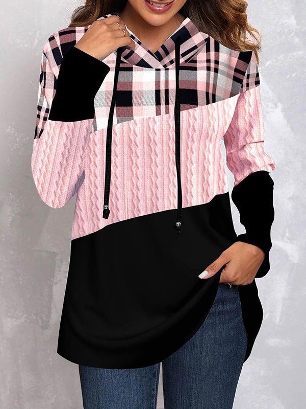 Hoodies Check Print Panel Long Sleeve Hoodie - LuckyFash™