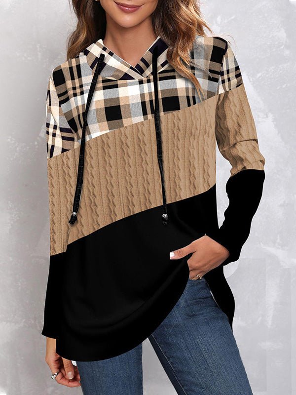 Hoodies Check Print Panel Long Sleeve Hoodie - LuckyFash™