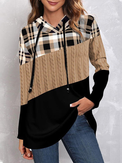 Hoodies Check Print Panel Long Sleeve Hoodie - LuckyFash™