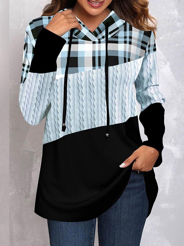 Hoodies Check Print Panel Long Sleeve Hoodie - LuckyFash™