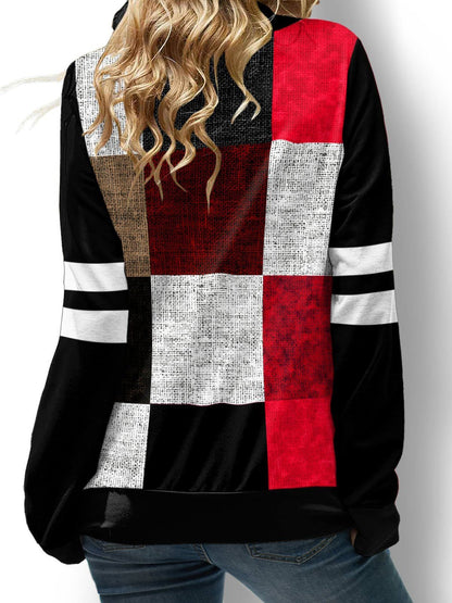 Women's Hoodies Check Printed Long Sleeve High Neck Drawstring Hoodie - LuckyFash™