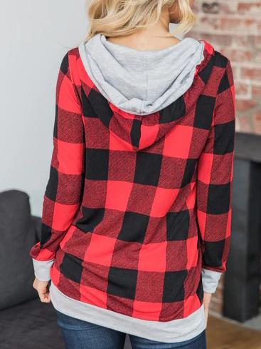 Women's Hoodies Check Printed Pocket Long Sleeve Hoodie - LuckyFash™