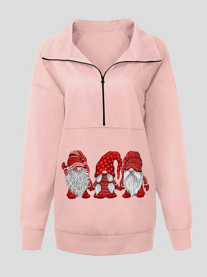 Women's Hoodies Christmas Dwarf Print Zipper Stand Collar Long Sleeve Hoodie - LuckyFash™