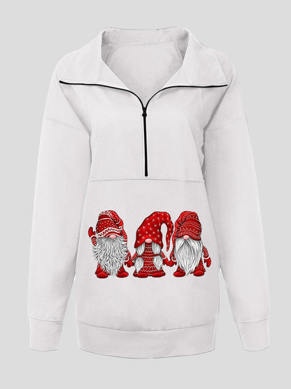 Women's Hoodies Christmas Dwarf Print Zipper Stand Collar Long Sleeve Hoodie - LuckyFash™