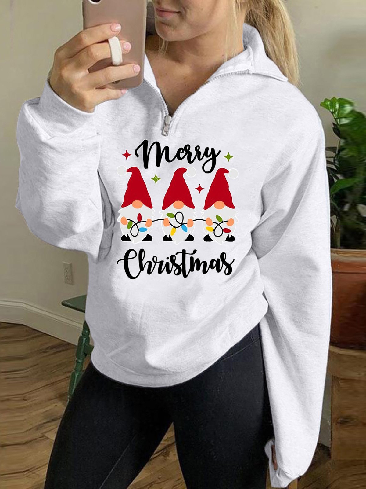 Women's Hoodies Christmas Print Zip Long Sleeve Hoodie - LuckyFash™
