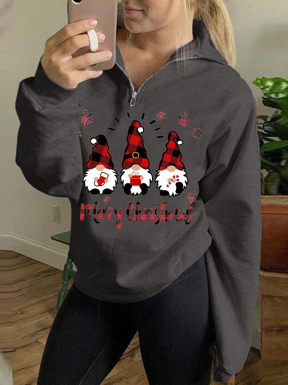 Women's Hoodies Christmas Print Zip Long Sleeve Hoodie - LuckyFash™