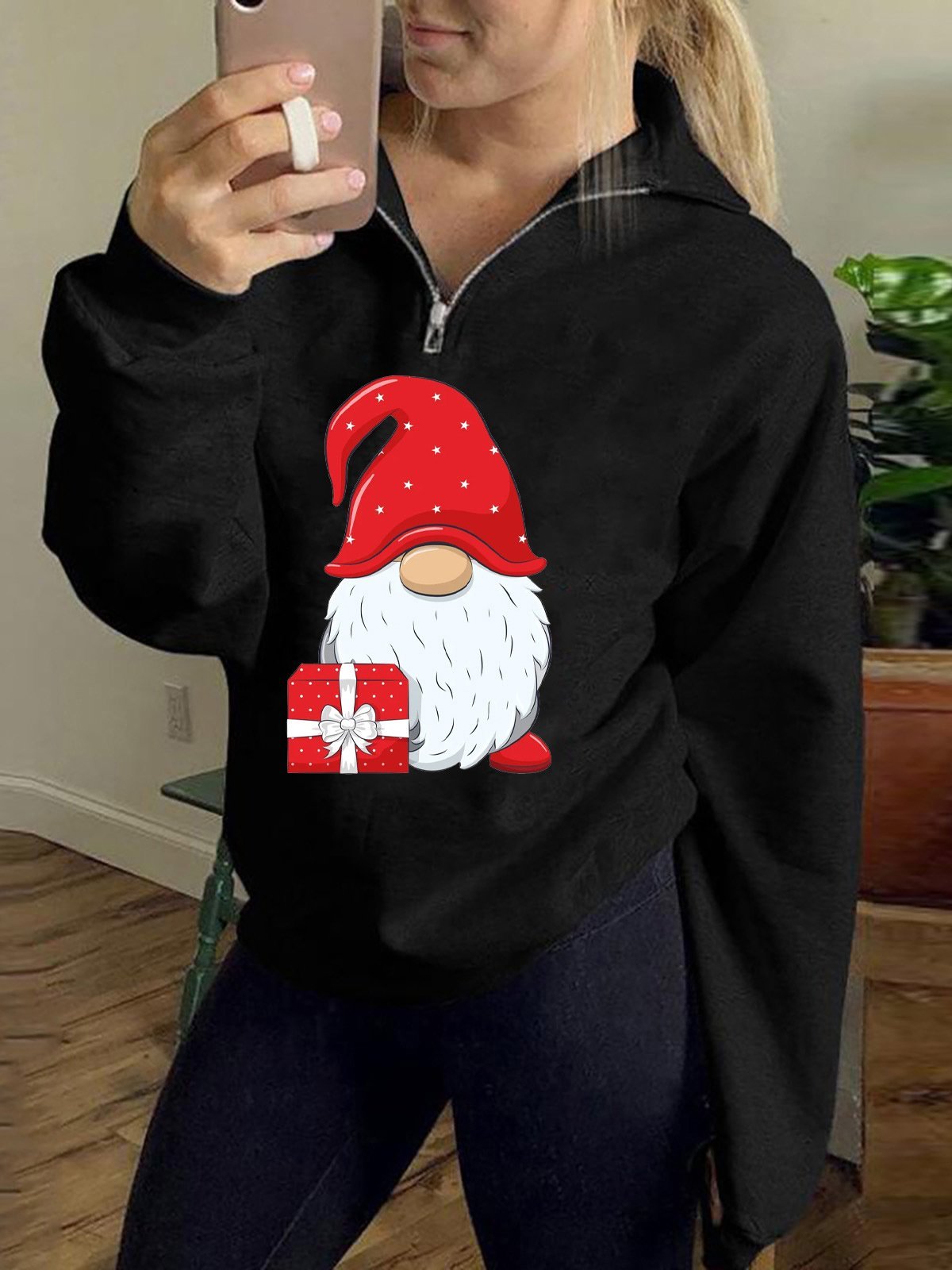 Women's Hoodies Christmas Print Zip Long Sleeve Hoodie - LuckyFash™