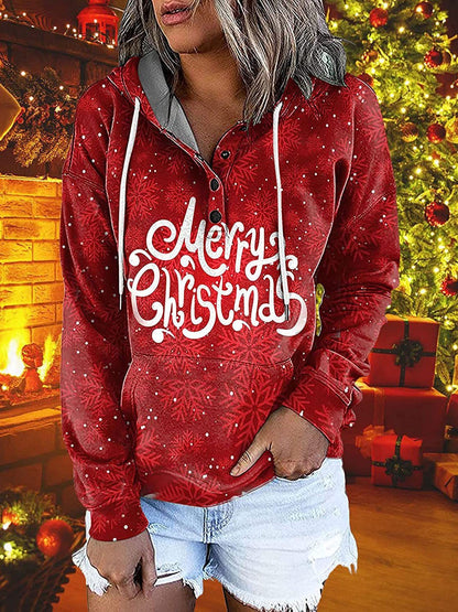 Women's Hoodies Christmas Printed Pocket Button Long Sleeve Hoodie - LuckyFash™