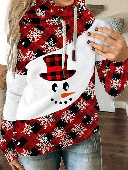 Women's Hoodies Christmas Snowflake Check Drawstring Long Sleeve Hoodie - LuckyFash™