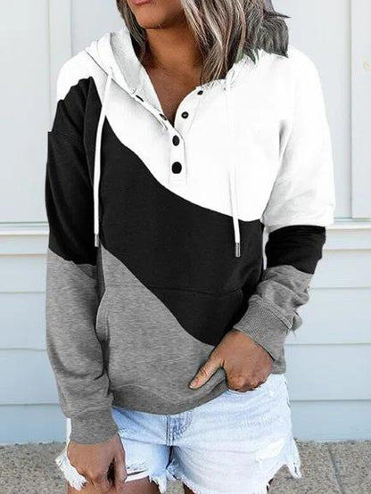 Women's Hoodies Colorblock Pocket Long Sleeve Button Hoodie - LuckyFash™