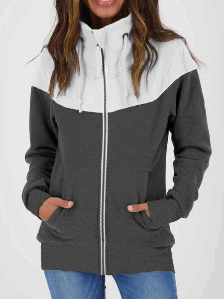 Women's Hoodies Colorblock Turtleneck Zip Pocket Long Sleeve Hoodies - LuckyFash™