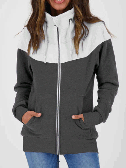Women's Hoodies Colorblock Turtleneck Zip Pocket Long Sleeve Hoodies - LuckyFash™
