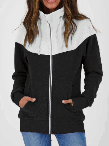 Women's Hoodies Colorblock Turtleneck Zip Pocket Long Sleeve Hoodies - LuckyFash™