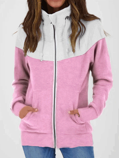 Women's Hoodies Colorblock Turtleneck Zip Pocket Long Sleeve Hoodies - LuckyFash™