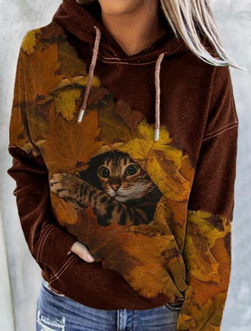 Women's Hoodies Colorful Palm Print Pocket Drawstring Hoodie - LuckyFash™