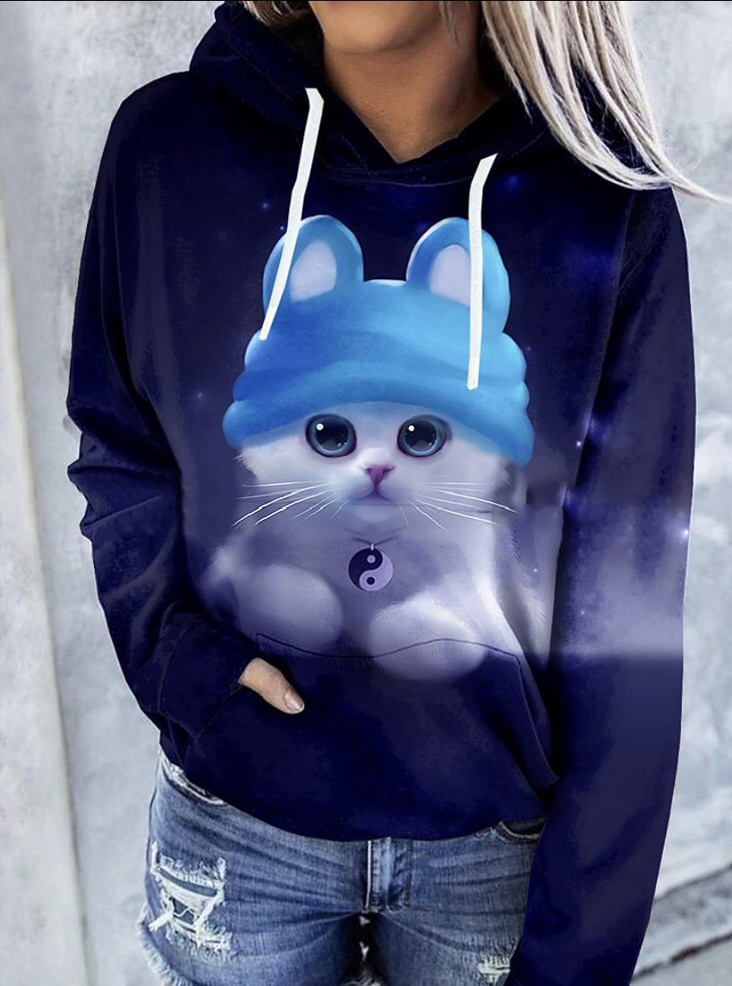 Women's Hoodies Colorful Palm Print Pocket Drawstring Hoodie - LuckyFash™