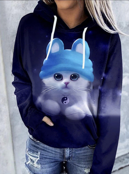 Women's Hoodies Colorful Palm Print Pocket Drawstring Hoodie - LuckyFash™