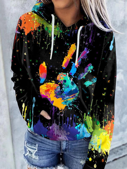 Women's Hoodies Colorful Palm Print Pocket Drawstring Hoodie - LuckyFash™
