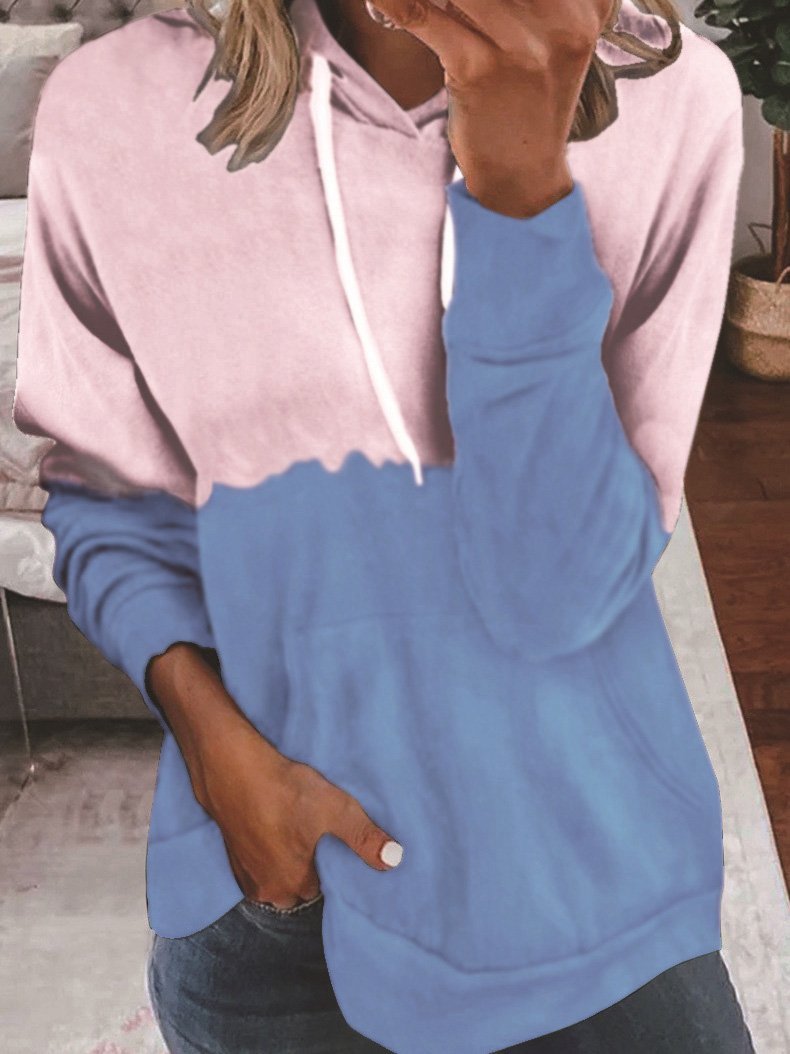 Women's Hoodies Contrast Pocket Drawstring Long Sleeve Hoodie - LuckyFash™