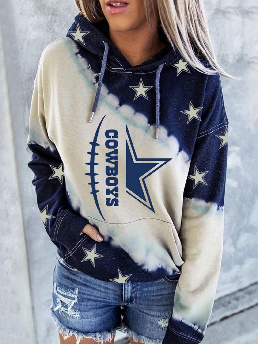 Women's Hoodies Contrast Star Print Pocket Long Sleeve Hoodie - LuckyFash™