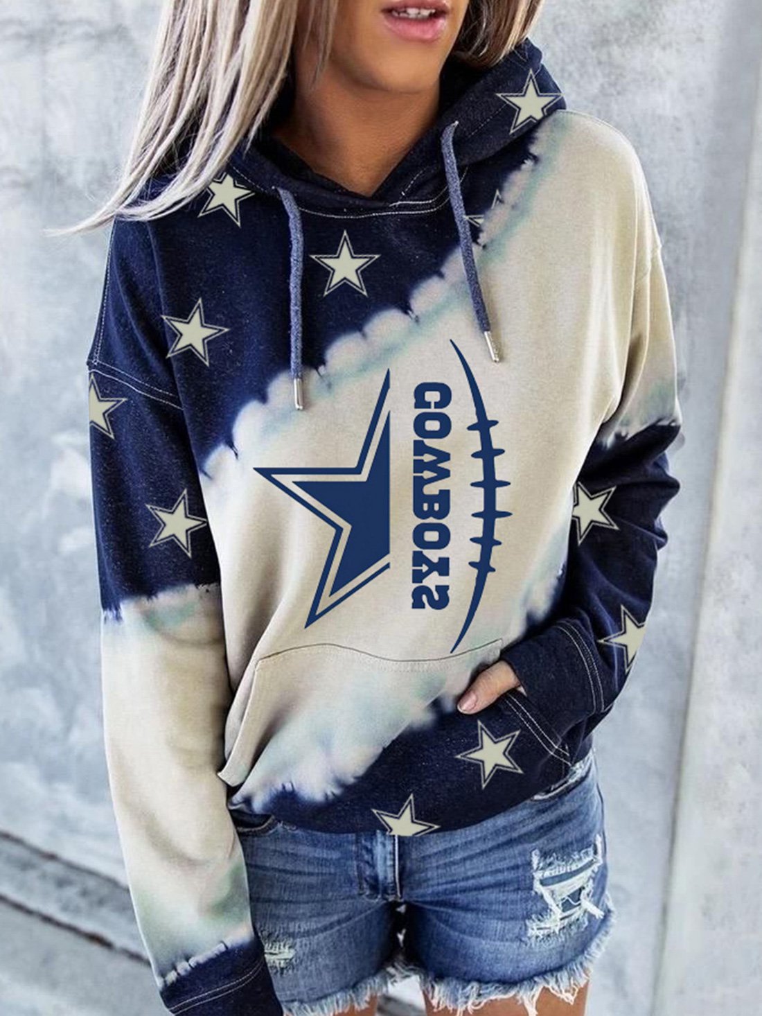 Women's Hoodies Contrast Star Print Pocket Long Sleeve Hoodie - LuckyFash™