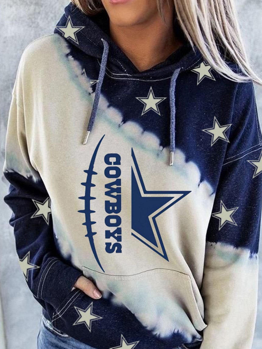 Women's Hoodies Contrast Star Print Pocket Long Sleeve Hoodie - LuckyFash™