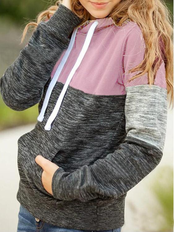 Women's Hoodies Contrast Stitching Pocket Long Sleeve Hoodie - LuckyFash™