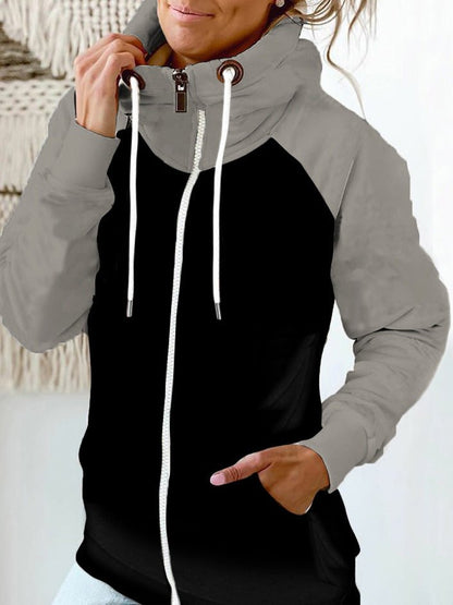Women's Hoodies Contrast Zip Pocket Drawstring Hoody - LuckyFash™