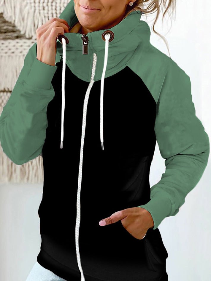 Women's Hoodies Contrast Zip Pocket Drawstring Hoody - LuckyFash™